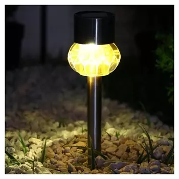 Фонарь садовый на солнечной батарее "Узор грани" 35 см, D-6 см, 1 Led, металл, желтый