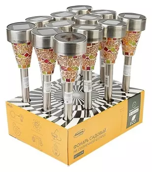 Фонарь садовый на солнечной батарее "Витраж янтарный", 39.5 см, D=7.5 см, 1 Led, металл