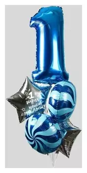 Фонтан из шаров "1 годик", для мальчика, с конфетти, фольга, латекс, 8 шт.