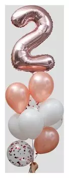 Фонтан из шаров "2 годика", для девочки, с конфетти, латекс, фольга, 10 шт.