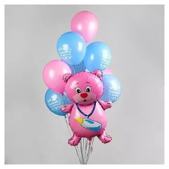 Фонтан из шаров "С днем рождения", латекс, фольга, 10 шт.