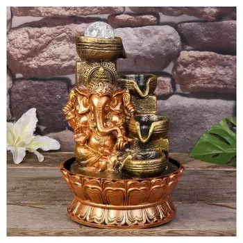 Фонтан настольный от сети, подсветка "Ганеша у водопада с чашами" 28х19,5х19,5 см