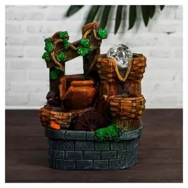 Фонтан "Плетёные бочки у колодца" 13,5х9,5х20 см (С подсветкой)