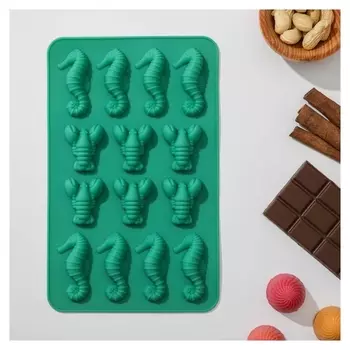 Форма для льда и кондитерских украшений доляна «Морской мир», 22×14×1 см, 14 ячеек