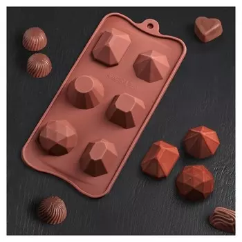 Форма для льда и шоколада «Драгоценные камни», 6 ячеек (D=4 см), 22,5×10,6 см, цвет шоколадный