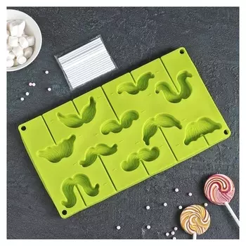 Форма для леденцов и мороженого, 10 ячеек, 28,5х16х2 см "Усы" с палочками