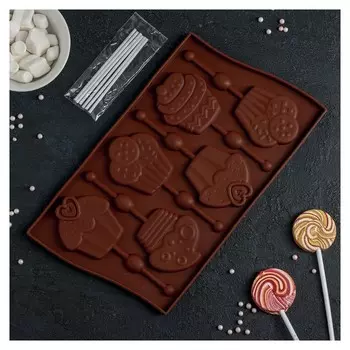 Форма для леденцов и мороженого «Капкейк», 27,5×16,5×1 см, 6 ячеек (6×7 см)