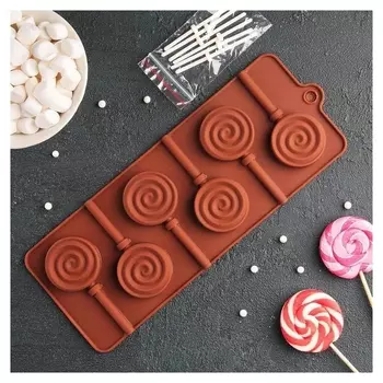 Форма для леденцов и мороженого «Леденец», 9,5×24 см, 6 ячеек (4×1,3 см)