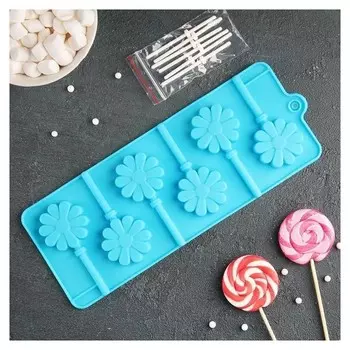 Форма для леденцов и мороженого «Ромашка», 6 ячеек, с палочками