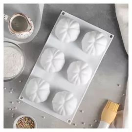 Форма для муссовых десертов и выпечки «Цветок», 30×17 см, 6 ячеек, цвет белый