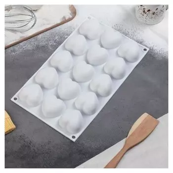 Форма для муссовых десертов и выпечки «Сердца», 29,8×17,3 см, 15 ячеек (5×5×3 см), цвет белый