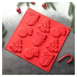 Форма для шоколада и выпечки 3D «Подарки под ёлкой», 30×30 см, 9 ячеек
