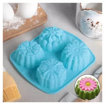 Форма для выпечки «Цветы», 14×16 см, 4 ячейки (D=6 см)