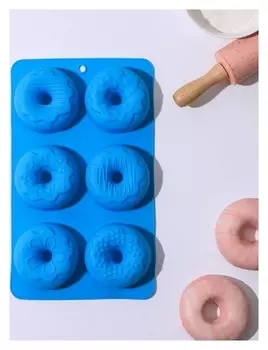 Форма для выпечки доляна «Сладости. пончики в глазури», 6 ячеек, 27,2×16,4×3,2 см