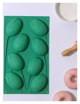Форма для выпечки доляна «Тюльпаны», 8 ячеек, 30×17,5×3 см