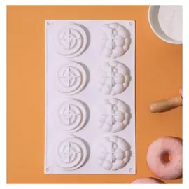 Форма для выпечки и муссовых десертов доляна «Карамелла», 29,5×17,2×2,5 см, 8 ячеек, D=6,5 см, цвет белый