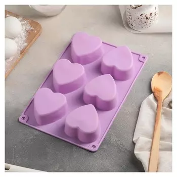 Форма для выпечки «Сердце», 26,5×18 см, 6 ячеек