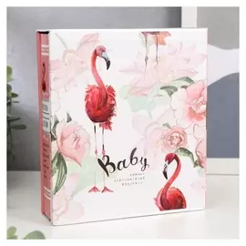 Фотоальбом на 100 фото 10х15 см "Фламинго и пионы" 17,5х15,6х4,6 см