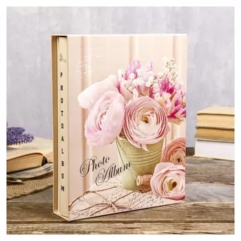 Фотоальбом на 200 фото 10х15 см "Цветы в ведёрке" в коробке 26х20,5х6 см