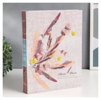 Фотоальбом на 200 фото 13х18 см "Пёрышки" зол.обводка 29,5х23х5,5 см