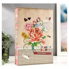 Фотоальбом на 300 фото 10х15 см "Клетка/полоска и цветы" в коробке 33,5х23х5,5 см
