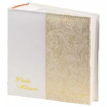 Фотоальбом на 300 фото 10х15 см, под кожу, бумажные страницы, бокс, белый+золото