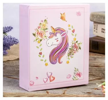 Фотоальбом на 40 фото 10х15см "Единорог в цветах" сереб/золот.обвод в короб 17х14х5см