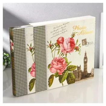 Фотоальбом на 600 фото 10х15 см "Розы с золотой обводкой" в коробке 34х35,5х6 см