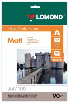 Фотобумага для струйной печати, A4, 90 г/м2, 100 листов, односторонняя матовая, LOMOND
