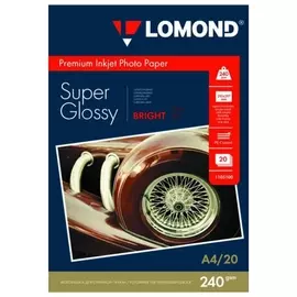 Фотобумага Premium суперглянцевая, А4, 240 г/м2, односторонняя, ярко-белая, 20 листов, Lomond, 1105100