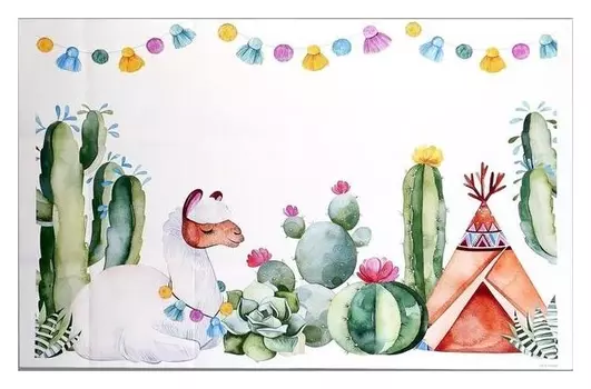 Фотофон винил "Лама и кактусы" 80х120 см