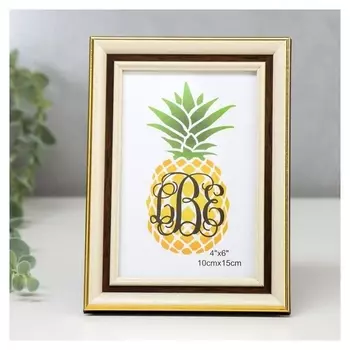 Фоторамка пластик 10х15 см "Инь-ян" беж с золотой и коричневой полосой 19х14 см