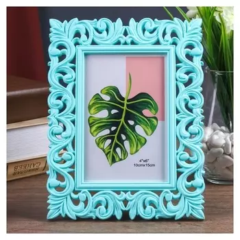 Фоторамка пластик 10х15 см "Растительный орнамент" мятная 22х16,8 см