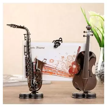 Фоторамка пластик 12х20 см "Скрипка и саксофон" тёмное серебро 18х20х5 см