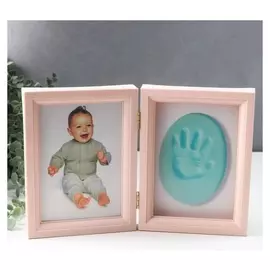 Фоторамка пластик 13х18 см с полим.глиной "Отпечаток ладошки" розовая 20х34 см