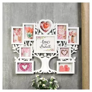 Фоторамка пластик на 10 фото 10х10,10х15,12х12,15х20 см "Дерево с плодами" белая 52х65х3 см 478534