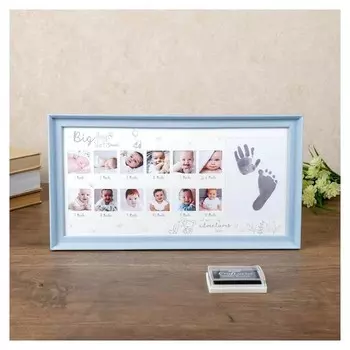 Фоторамка пластик на 13 фото 4х4, 9х13 см "Мой первый год" голубая 20,7х38 см