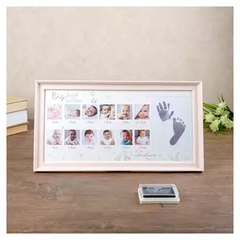 Фоторамка пластик на 13 фото 4х4, 9х13 см "Мой первый год" розовая 20,7х38 см