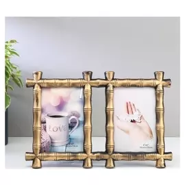 Фоторамка пластик на 2 фото 10х15 см "Бамбук" золото 20,5х31х2 см