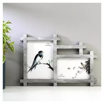 Фоторамка пластик на 2 фото 10х15 см "Прямые линии" серебро 32,5х22,5х2 см