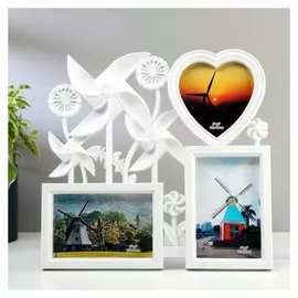 Фоторамка пластик на 3 фото 10х15, 12х12 см "Ветерки" белая 30х32х2 см