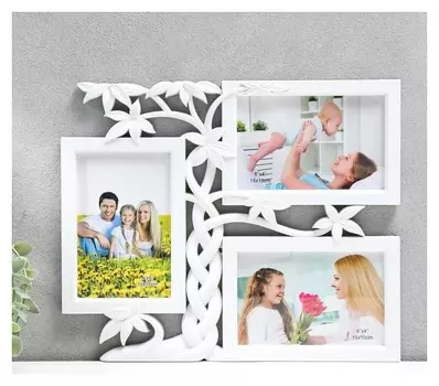 Фоторамка пластик на 3 фото 10х15 см "Дерево-косичка" белая 32,5х26,5х2 см