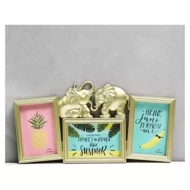 Фоторамка пластик на 3 фото 10х15 см "Два слона" золото 22х43х2 см