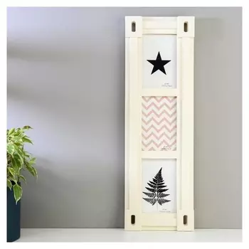 Фоторамка пластик на 3 фото 10х15 см "Прямые линии" бежевая 53,5х17,5х2,5 см