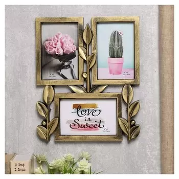 Фоторамка пластик на 3 фото 10х15 см "Росток" тёмное золото 31,5х26х2 см