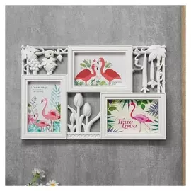 Фоторамка пластик на 3 фото 10х15 см "Тюльпаны и виноград" белая 26х40 см