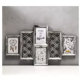 Фоторамка пластик на 4 фото 10х15 см "Узор" серебро 35х61 см