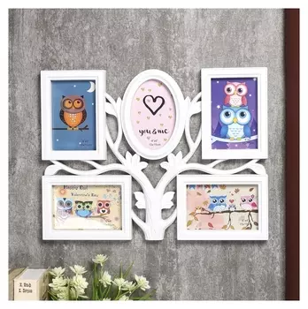 Фоторамка пластик на 5 фото 10х15 см "Дерево с листьями" белая 34х45х2 см