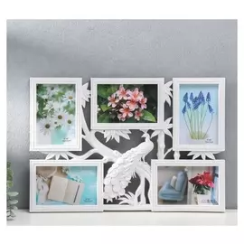 Фоторамка пластик на 5 фото 10х15 см "Павлин на дереве" белый 32х46 см