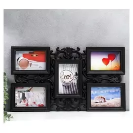 Фоторамка пластик на 5 фото 10х15 см "Узорная" чёрная 30,5х53 см